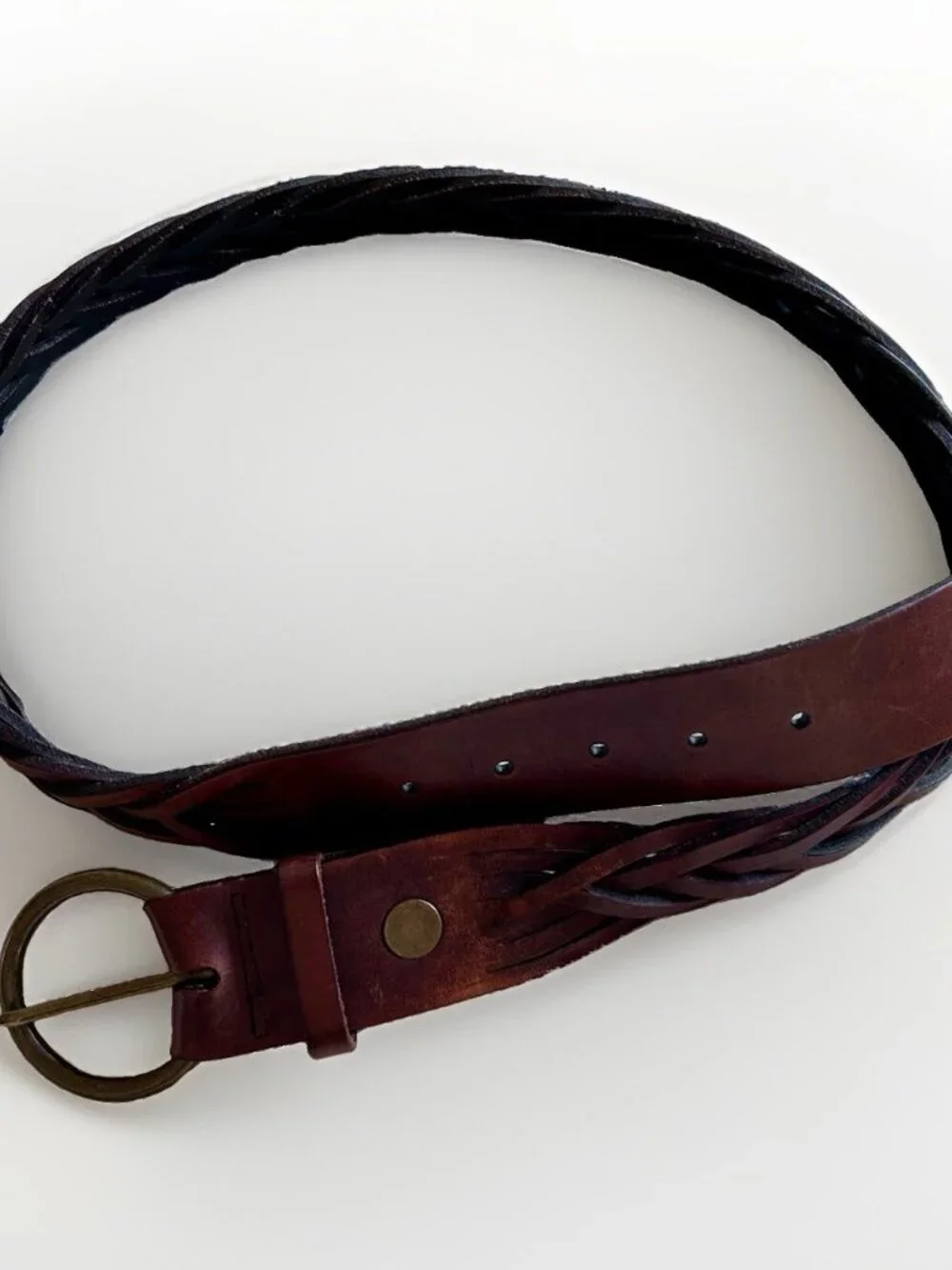 Vintage Abercrombie & Fitch Braided Leather Belt M/L Y2K Boho Distressed Brown